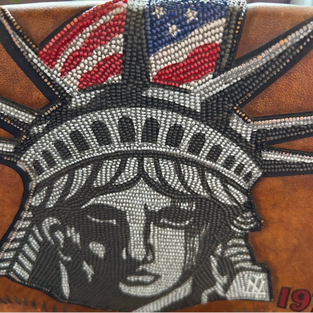 🦅🇺🇸Amazing vintage leather boho Lady Liberty beadwork purse🇺🇸🦅 - Picture 8 of 9
